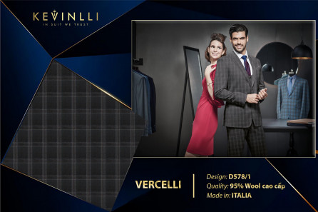 D578/1 Vercelli CVM - Vải Suit 95% Wool - Đen Caro Nâu